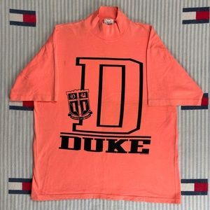 Vintage Duke University Blue Devils neon pink mock neck short sleeve tee shirt